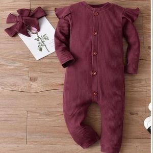 Baby girl ruffle trim jumpsuit